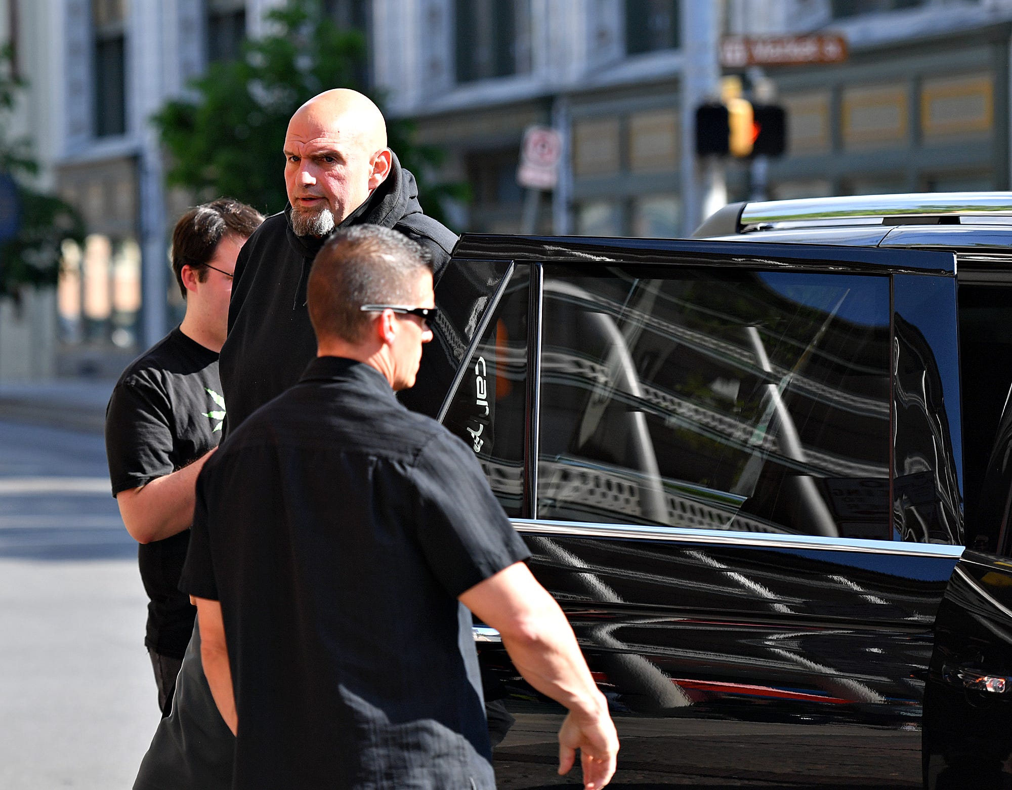 Lt. Gov. John Fetterman arrives during a campaign stop at Holy Hound Taproom in York City, Thursday, May 12, 2022. Fetterman is running for U.S. Senate. Dawn J. Sagert photo