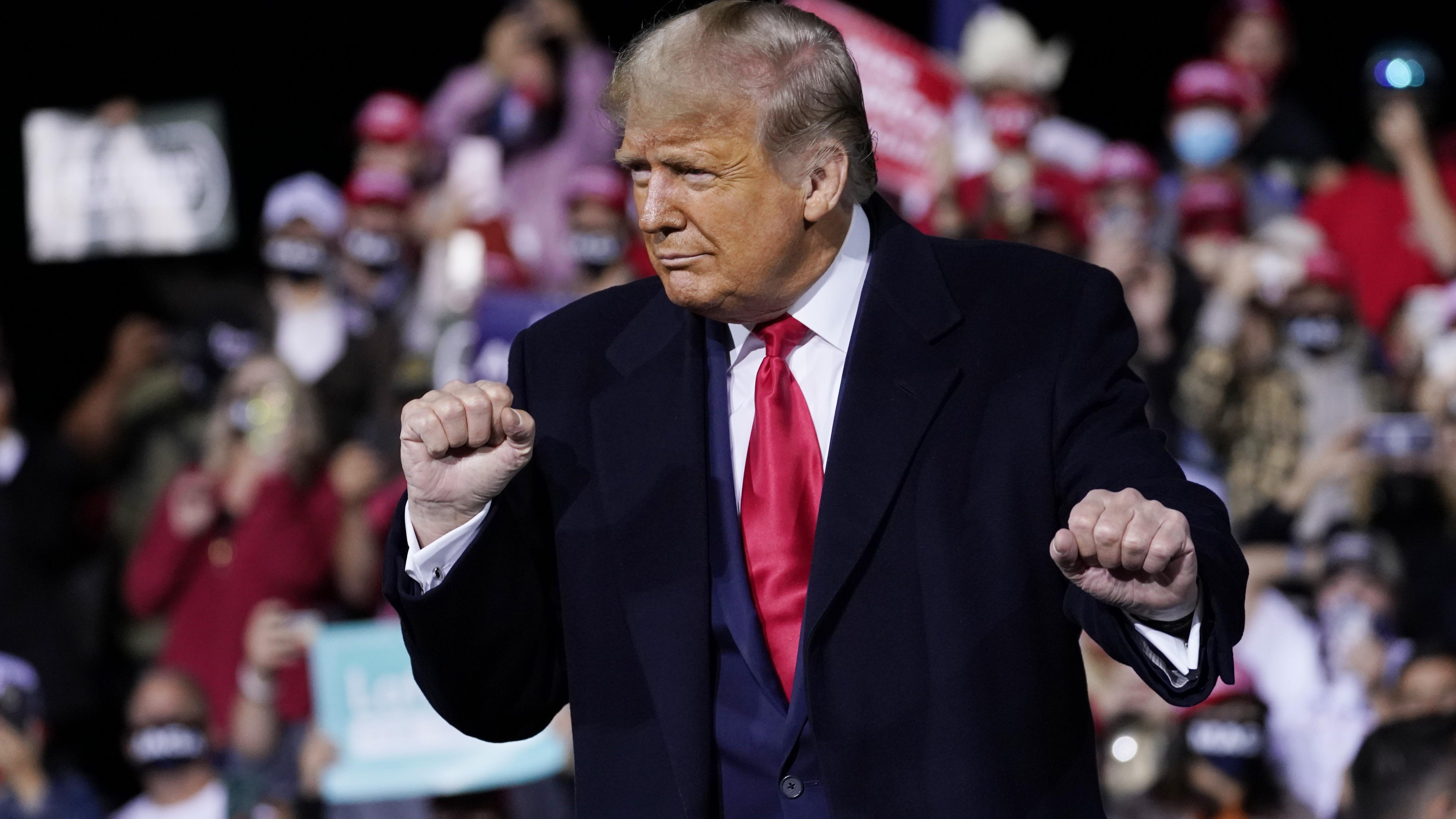 President Donald Trump, shown here at a campaign rally in Fayetteville, North Carolina, on Saturday, is relying on white evangelicals to help him claim Pennsylvania on Nov. 3.