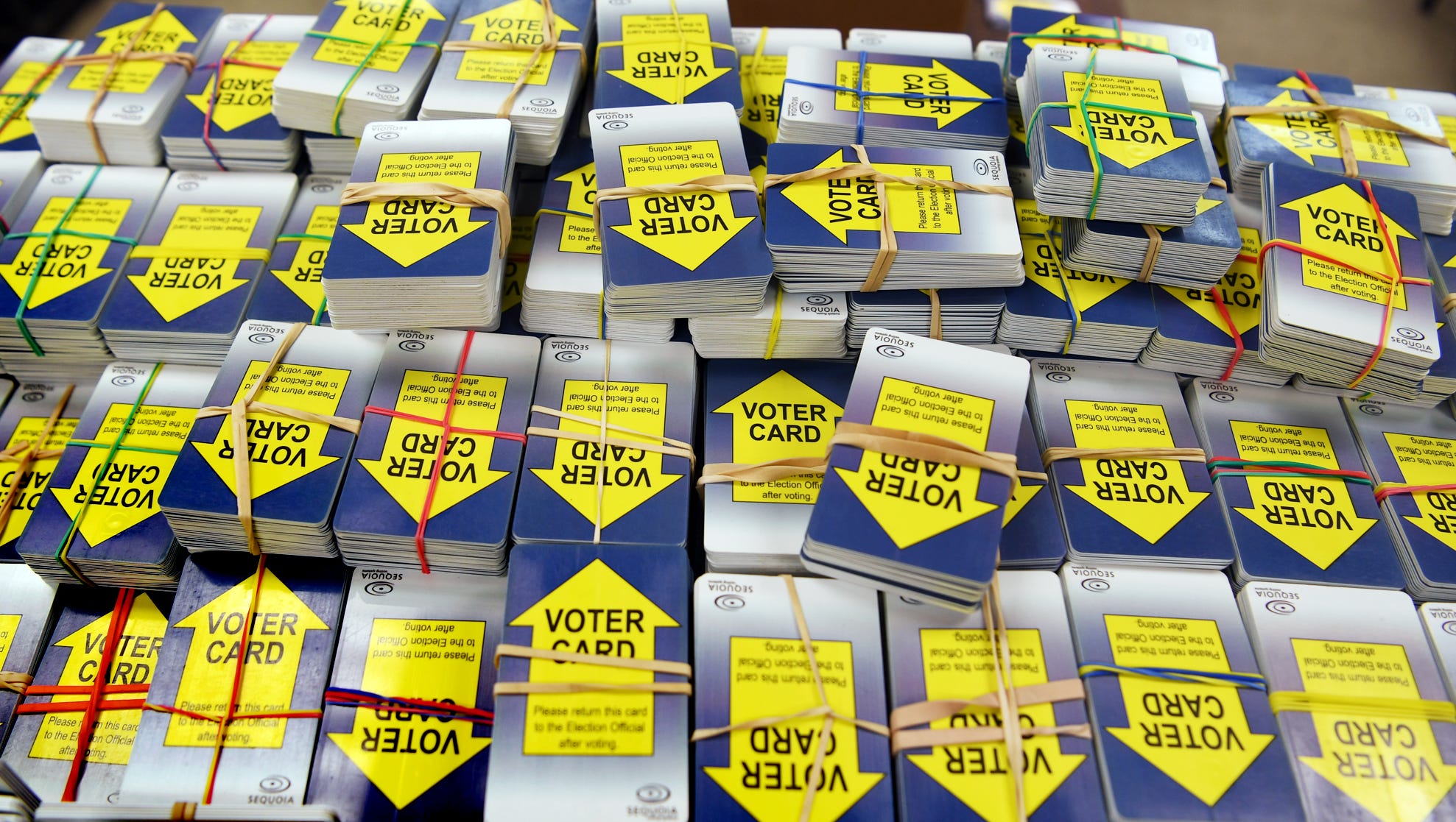 Thursday, June 7, 2018--A table holds voter cards used in York County elections which is stored at a warehouse in an undisclosed location. In April, Gov. Tom Wolf directed all counties to replace machines, like those used in York County, with new voting machinesall offering paper trailsby 2020. Bill Kalina photo