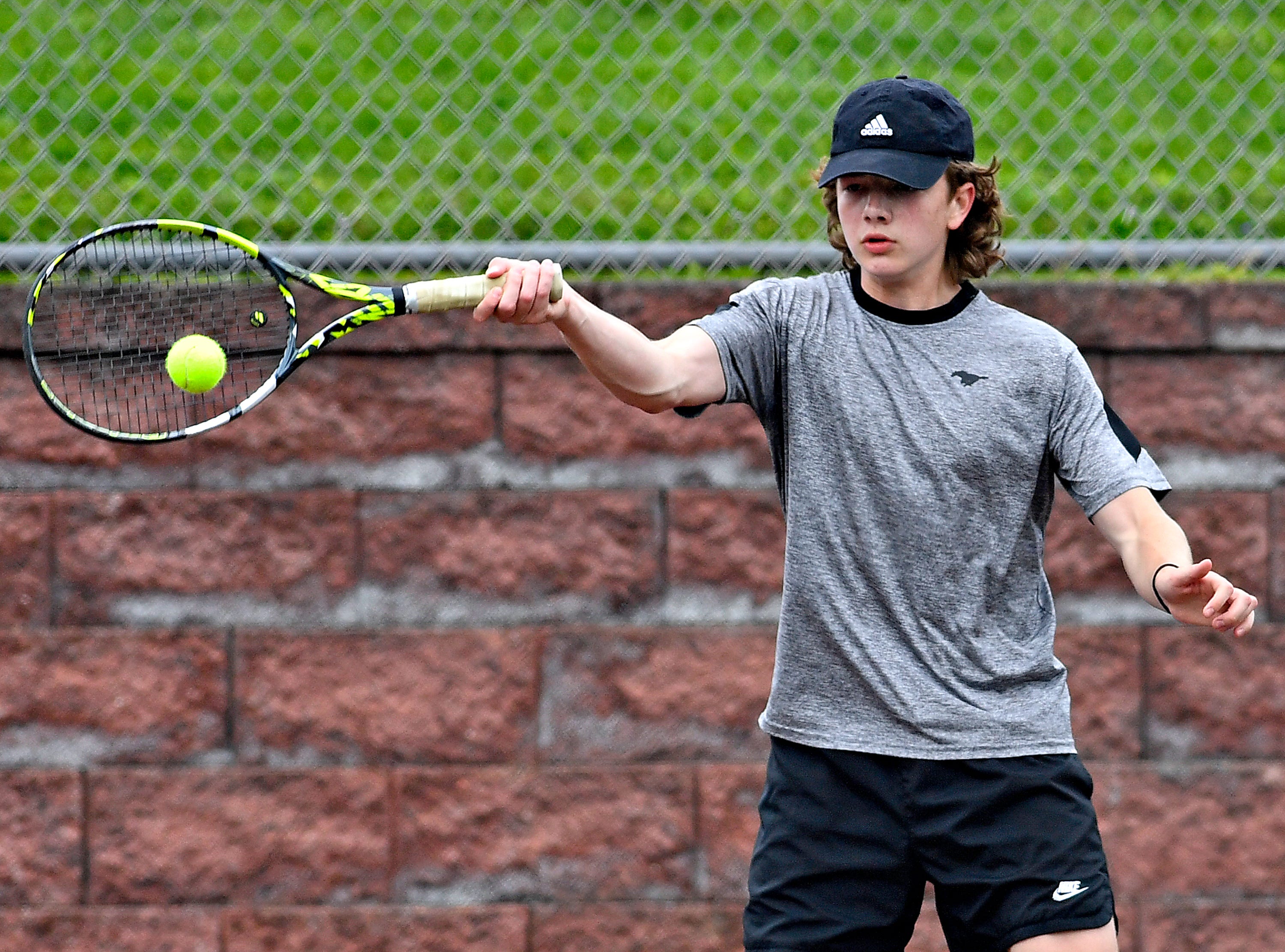 South Western’s Wade Heffron during YAIAA boys’ 3A singles tennis tournament action at Red Lion Area Senior High School in Red Lion, Thursday, April 25, 2024. (Dawn J. Sagert/The York Dispatch)
