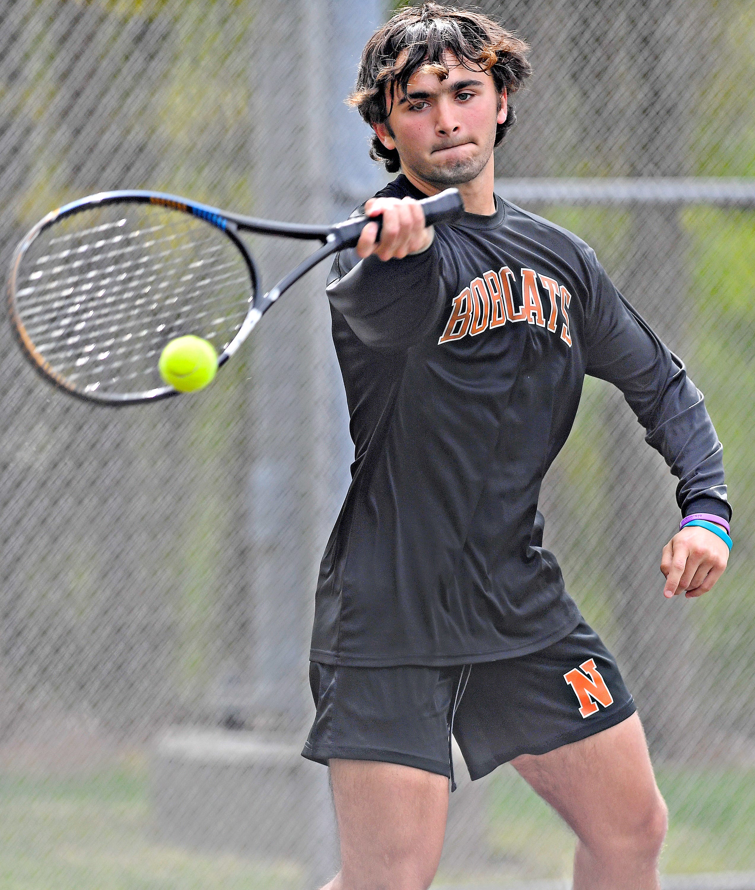 Northeastern’s Hayden Dallam during YAIAA boys’ 3A singles tennis tournament action at Red Lion Area Senior High School in Red Lion, Thursday, April 25, 2024. (Dawn J. Sagert/The York Dispatch)