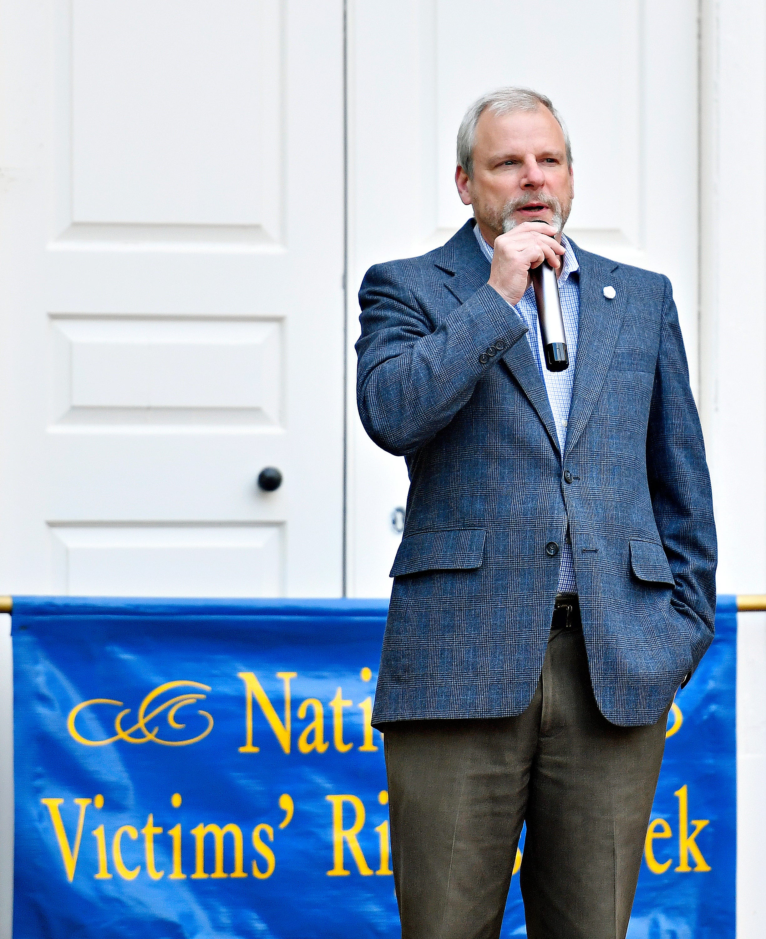 York City Mayor Michael Helfrich speaks at the Colonial Courthouse as community members gather for the 38th Annual Crime Victims’ Rights March & Candlelight Vigil in York City, Thursday, April 25, 2024. (Dawn J. Sagert/The York Dispatch)