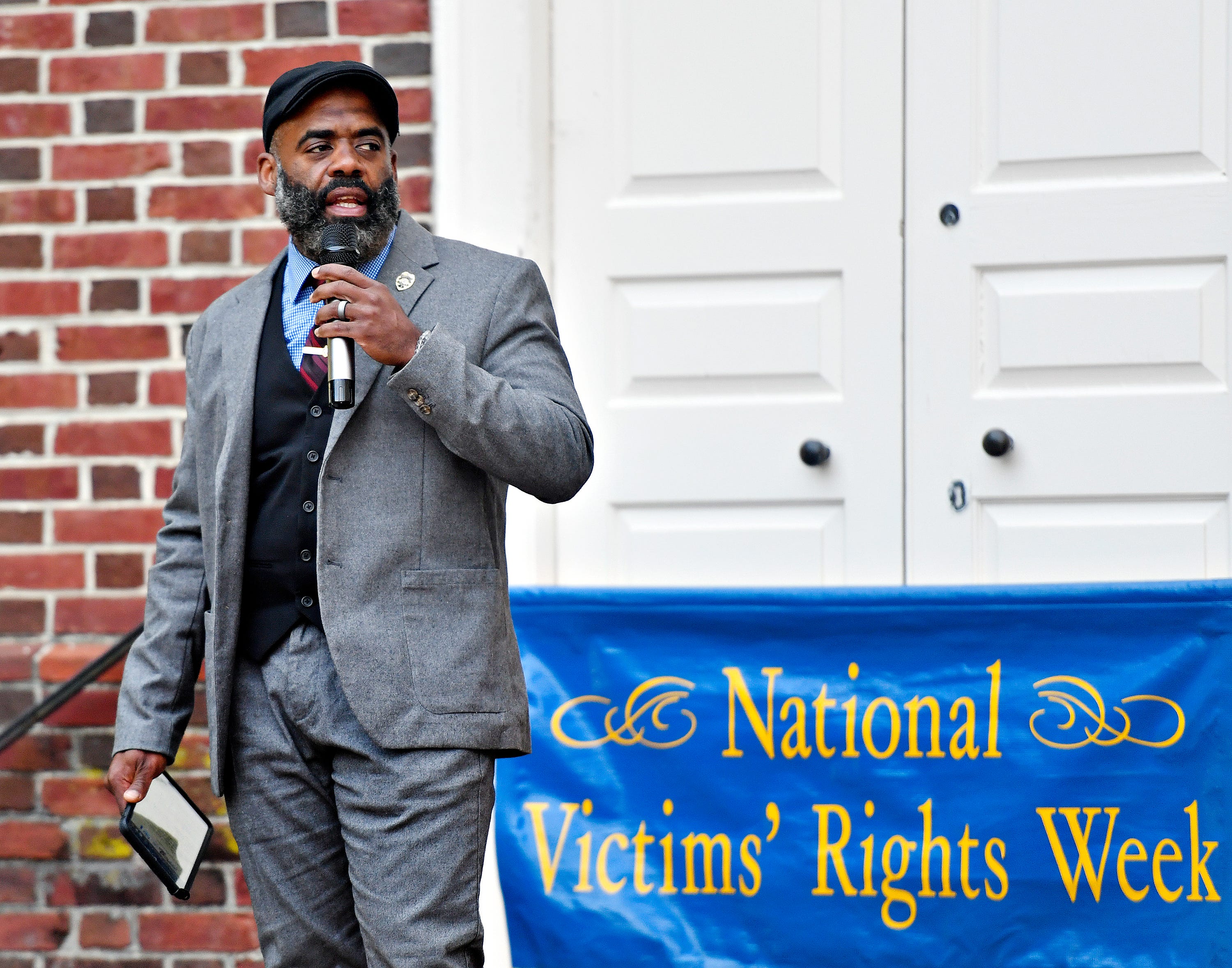 York City Police Commissioner Michael Muldrow speaks at the Colonial Courthouse as community members gather for the 38th Annual Crime Victims’ Rights March & Candlelight Vigil in York City, Thursday, April 25, 2024. (Dawn J. Sagert/The York Dispatch)