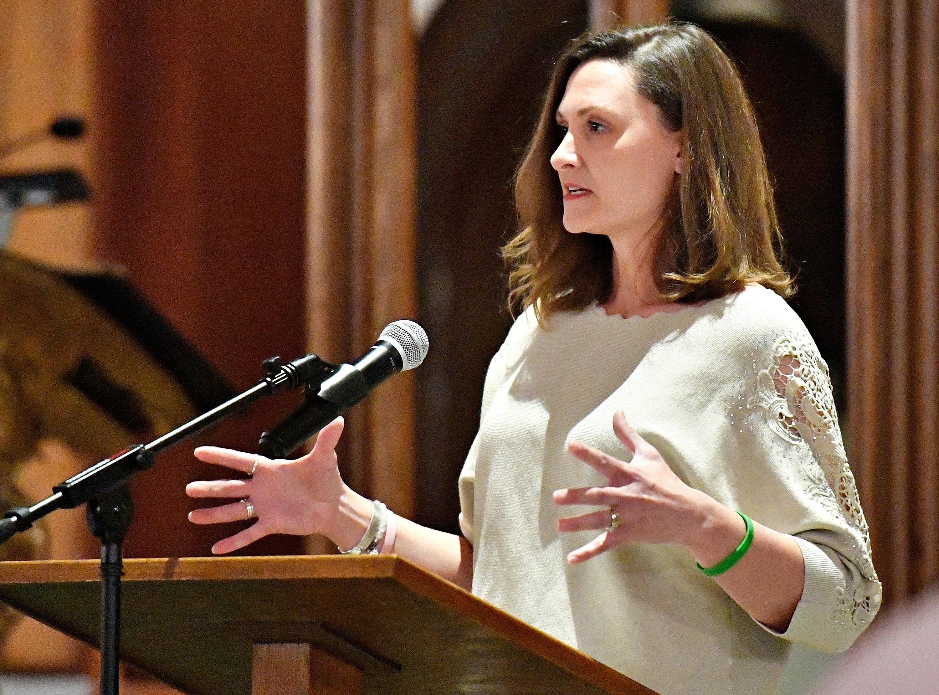Sarah Brooks shares her experiences during the 38th Annual Crime Victims’ Rights March & Candlelight Vigil in York City, Thursday, April 25, 2024. (Dawn J. Sagert/The York Dispatch)