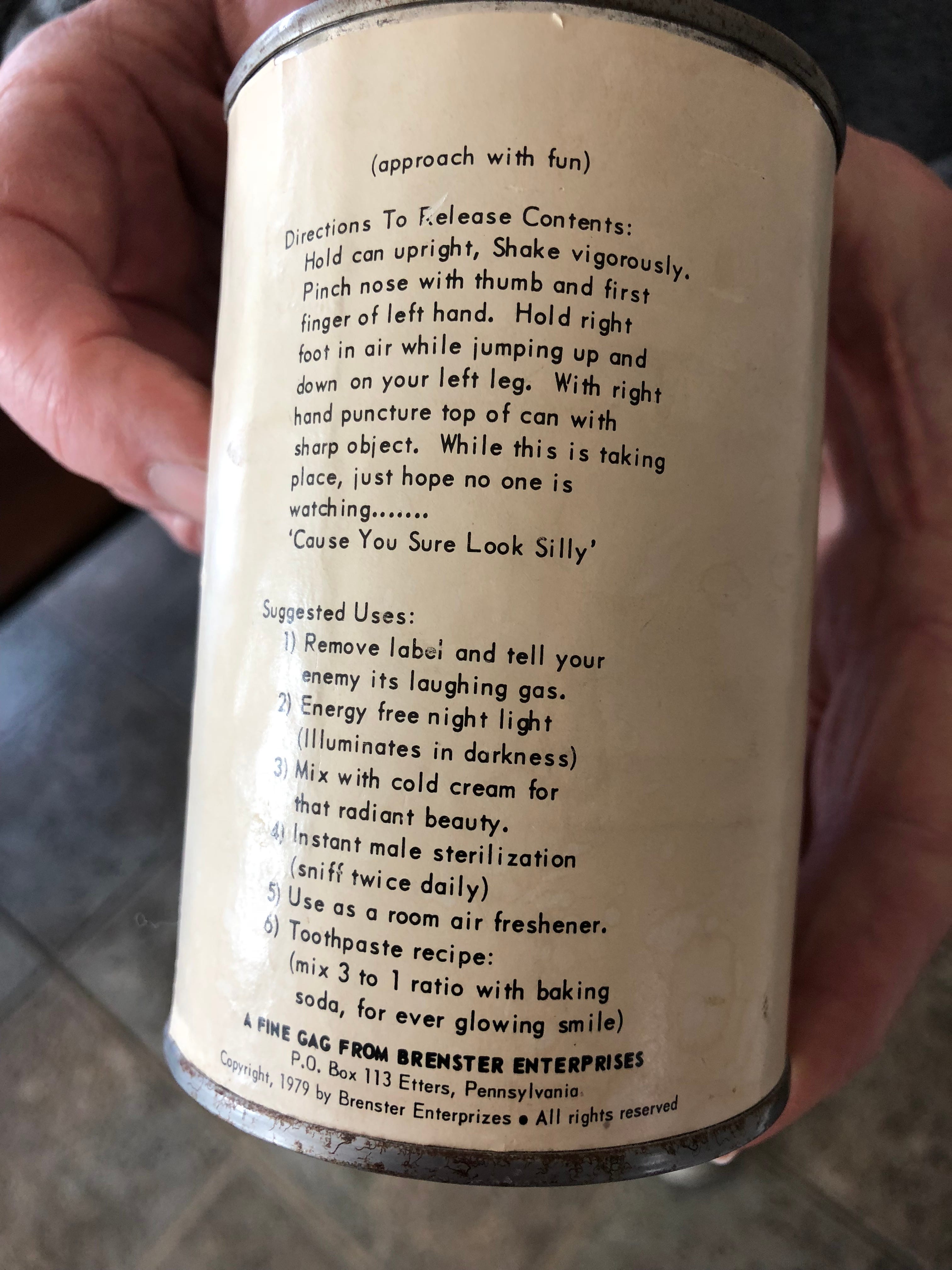 Kevin Molloy, former Dauphin County Civil Defense/Communications Director, was among the first to respond following the 1979 nuclear accident at TMI-2.

He shows an example of a gag gift created following the accident — radioactive air "canned on location at TMI." — Wednesday, March 13, 2019. (Photo by: Lindsay C. VanAsdalan)