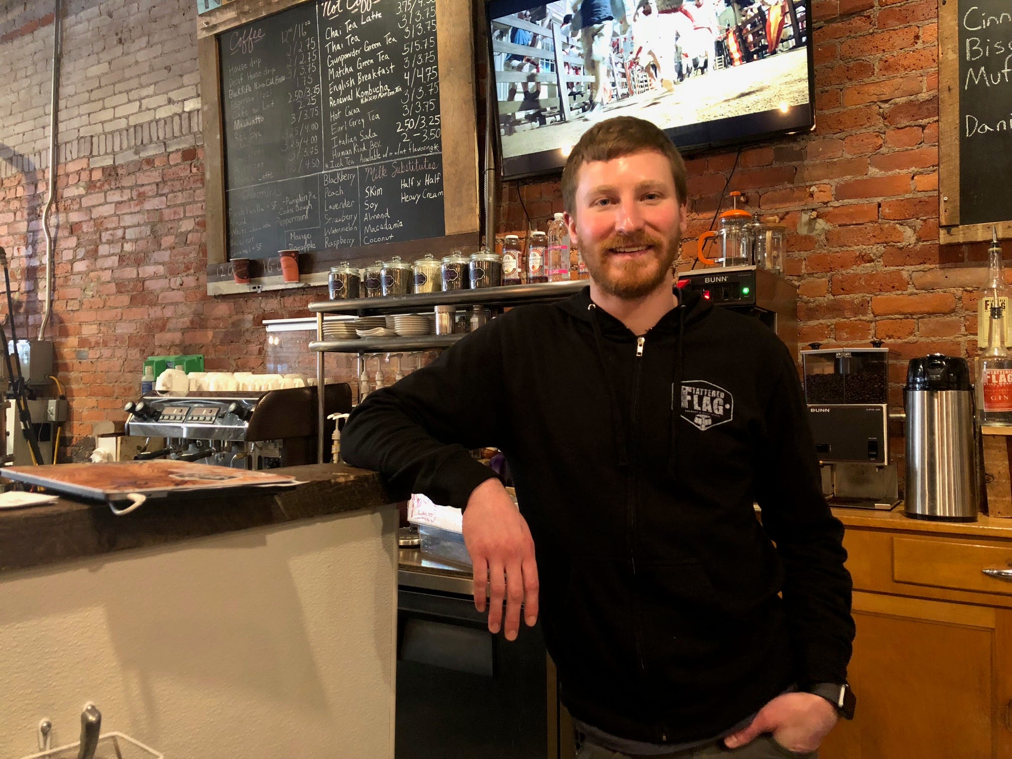 Brian Lewis, who runs the Nuclear Bean coffee shop, in Middletown, talks about living and working near the Three Mile Island nuclear plant, about 3 miles away.

"People are really uneducated in terms of nuclear power," he said, adding that he's confident in the safety of the plant — Middletown, Friday, March 8, 2019. (Photo by: Lindsay C. VanAsdalan)