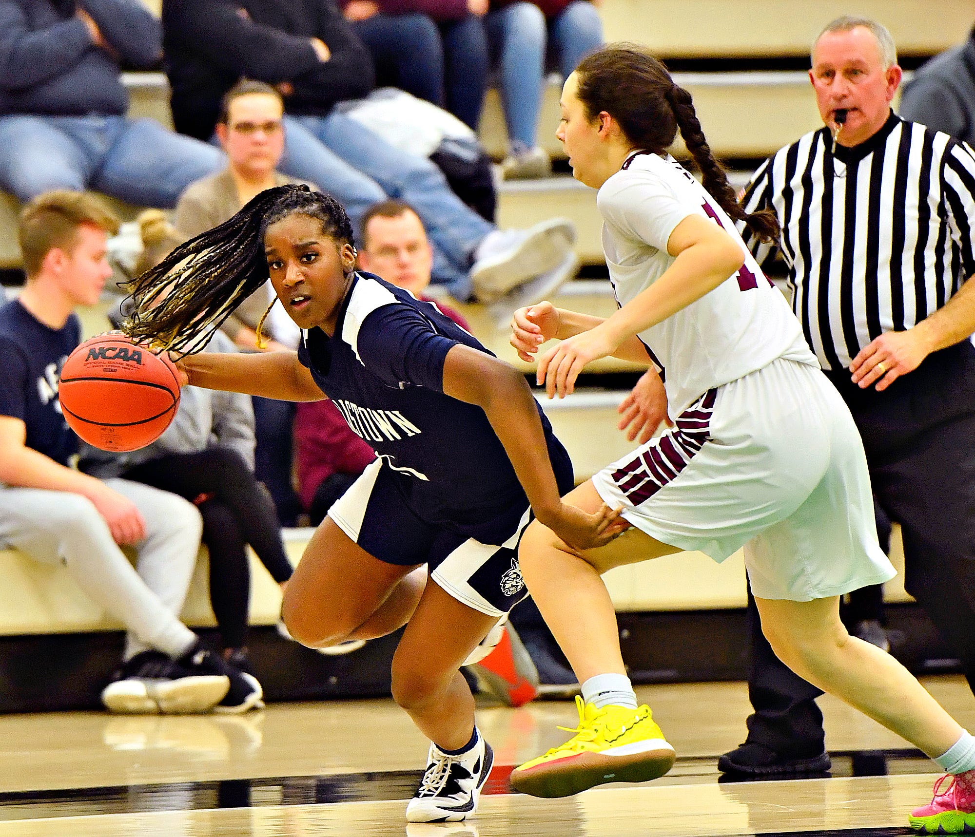 Dallastown vs Gettysburg during YAIAA girls' basketball championship action at Grumbacher Sport and Fitness Center at York College of Pennsylvania in Spring Garden Township, Friday, Feb. 14, 2020. Dallastown would win the game 42-38. Dawn J. Sagert photo