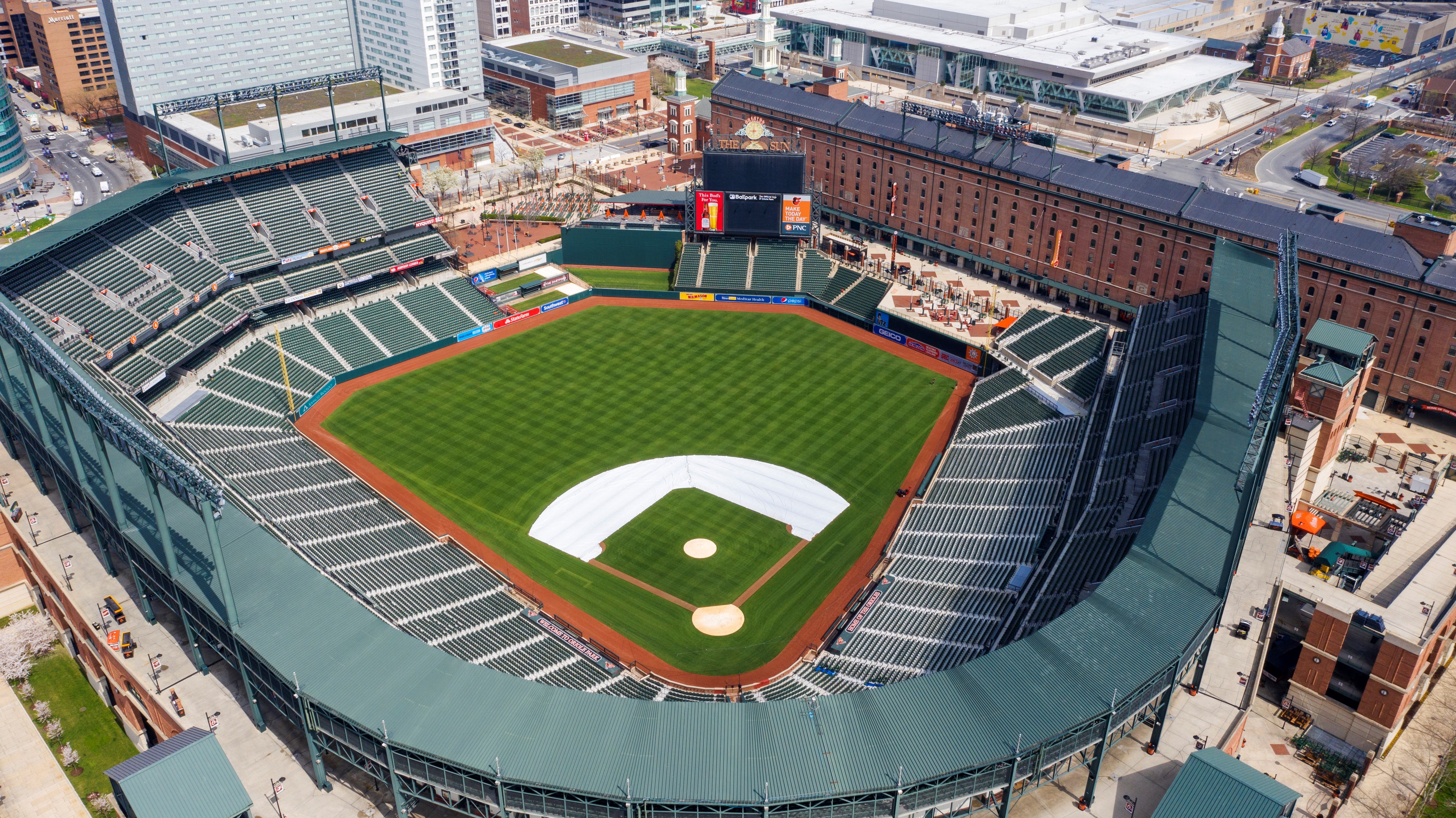 Oriole Park at Camden Yards is shown in a March 26, 2020 file photo. The Baltimore Orioles and the Maryland Stadium Authority have agreed to seek a new lease deal for the stadium.