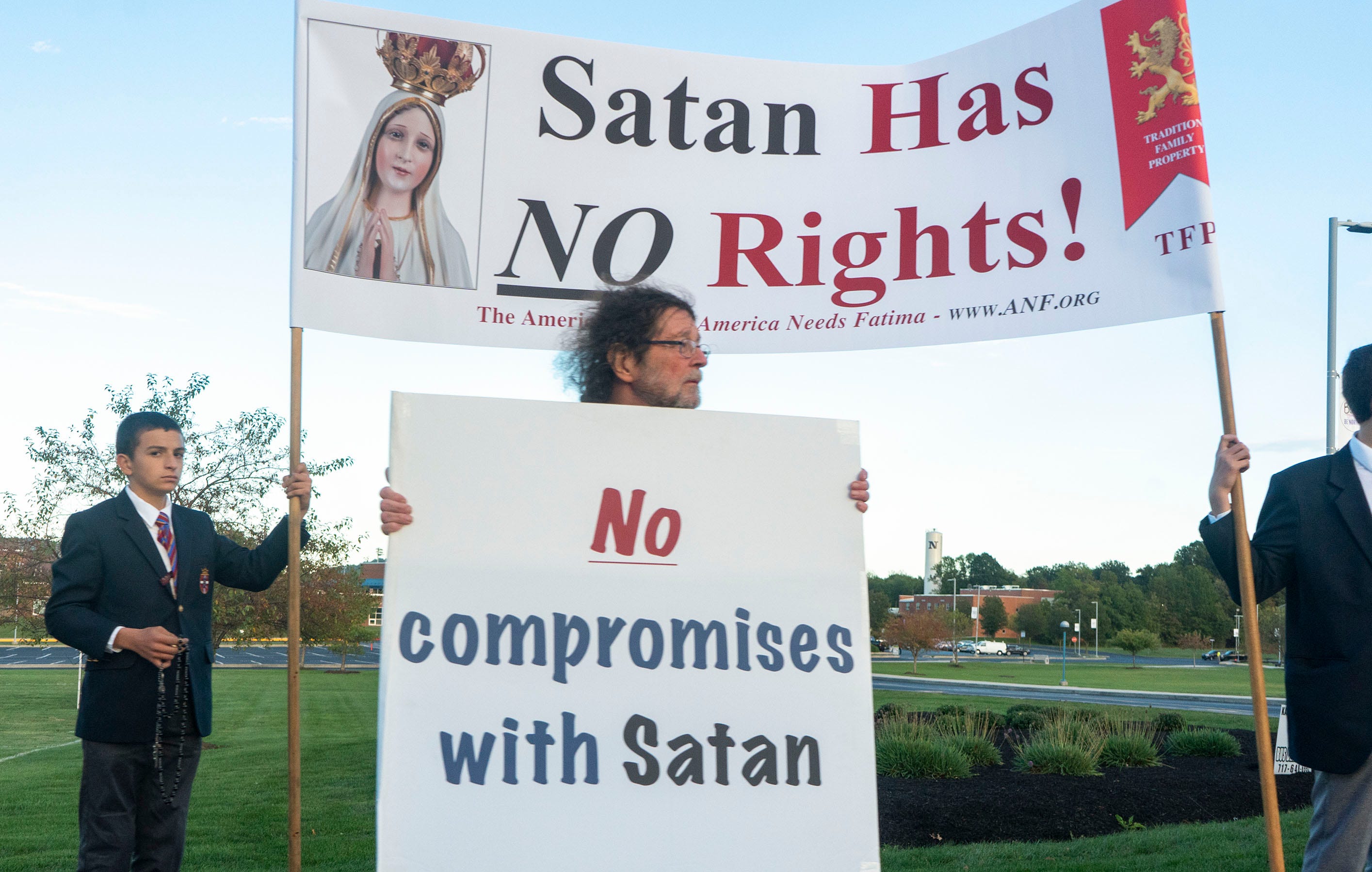 TFP Student Action counter protesters outside of the Satanic Temple's back to school event at Northern High School in Dillsburg on Saturday, Sept. 24, 2022.