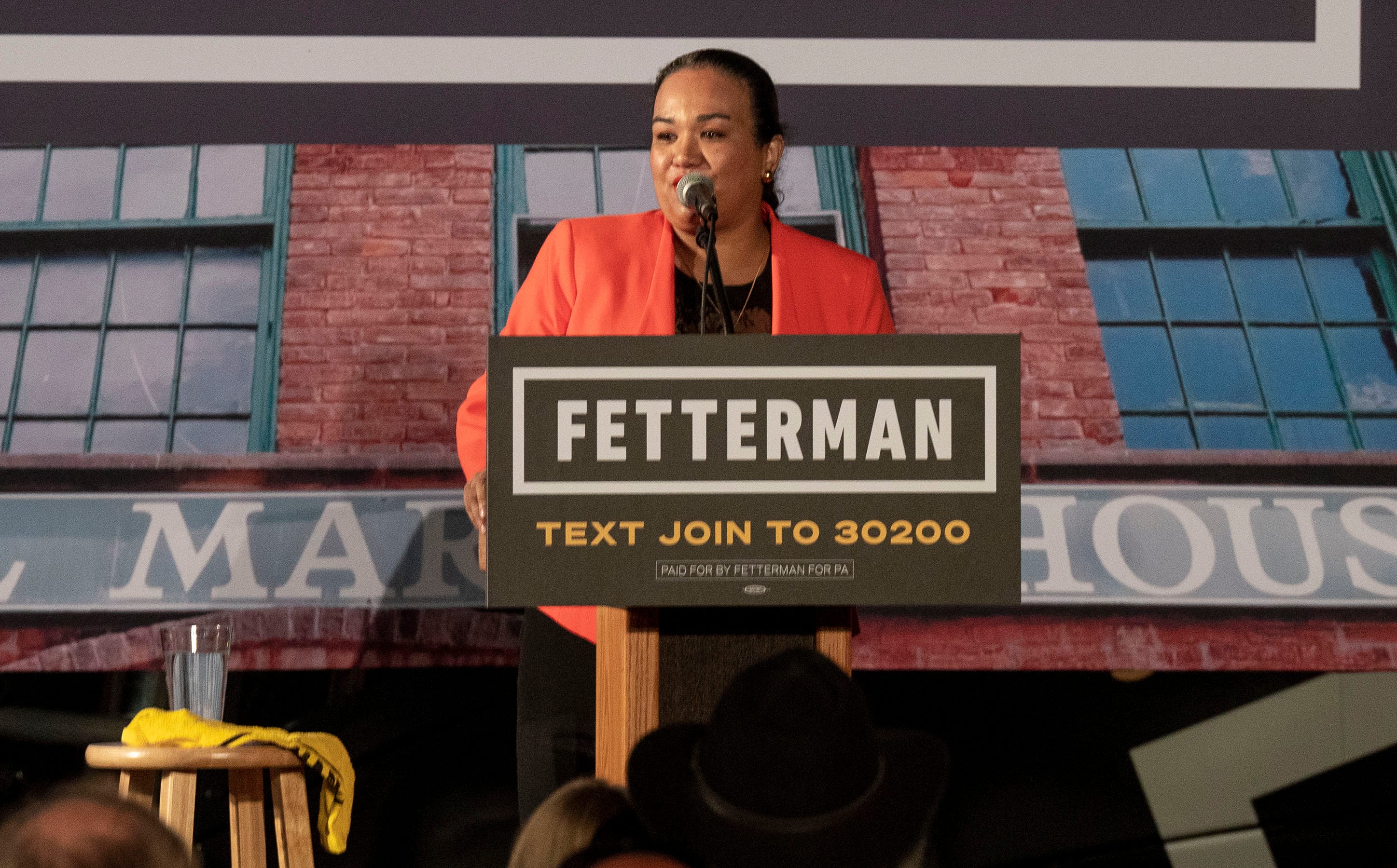 Shamaine Daniels, Congressional candidate in PA's 10th Districts, speaking at the rally for John Fetterman in York on Saturday, Oct. 8, 2022.