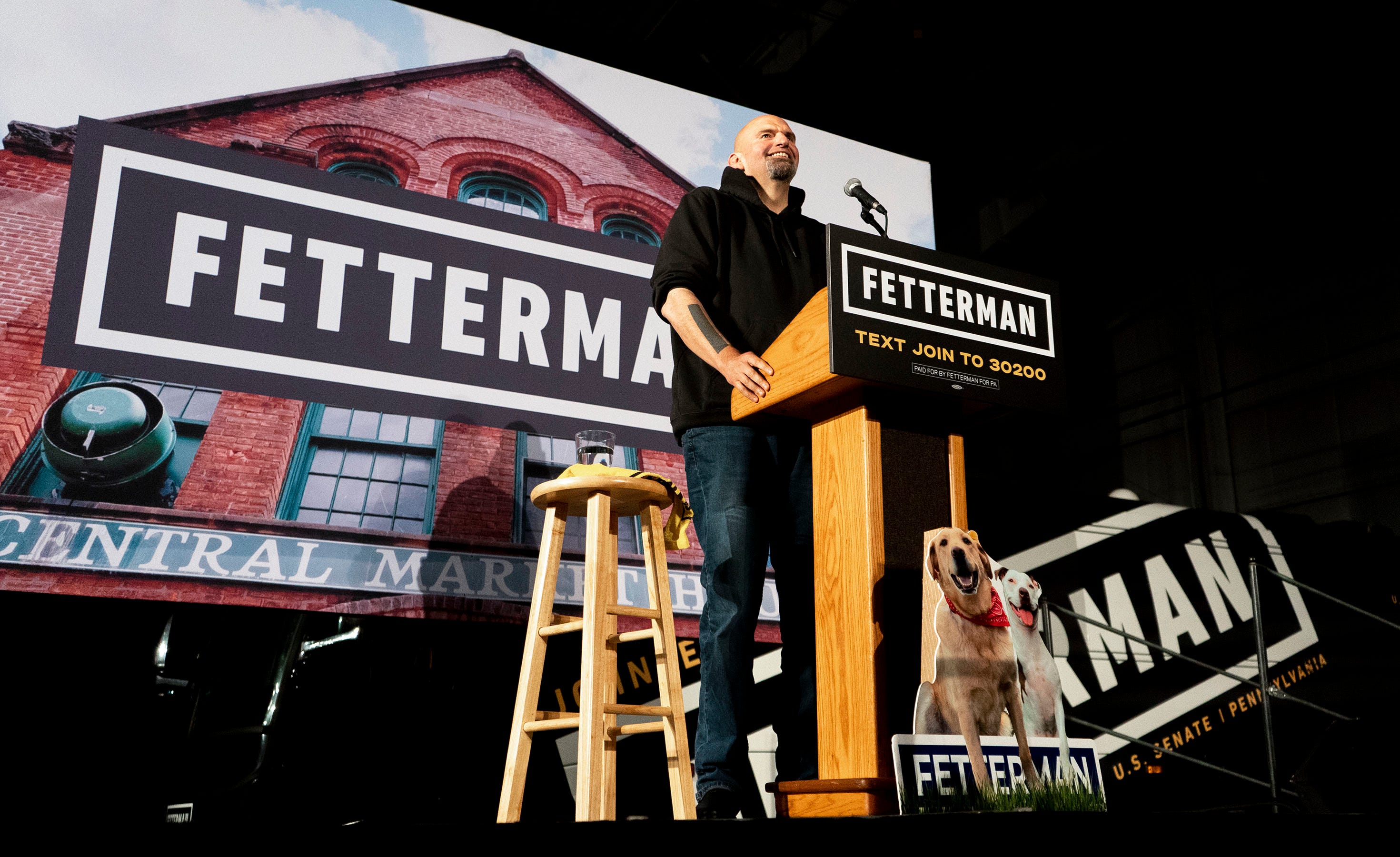 John Fetterman and guests rallying in York on Saturday, Oct. 8, 2022.