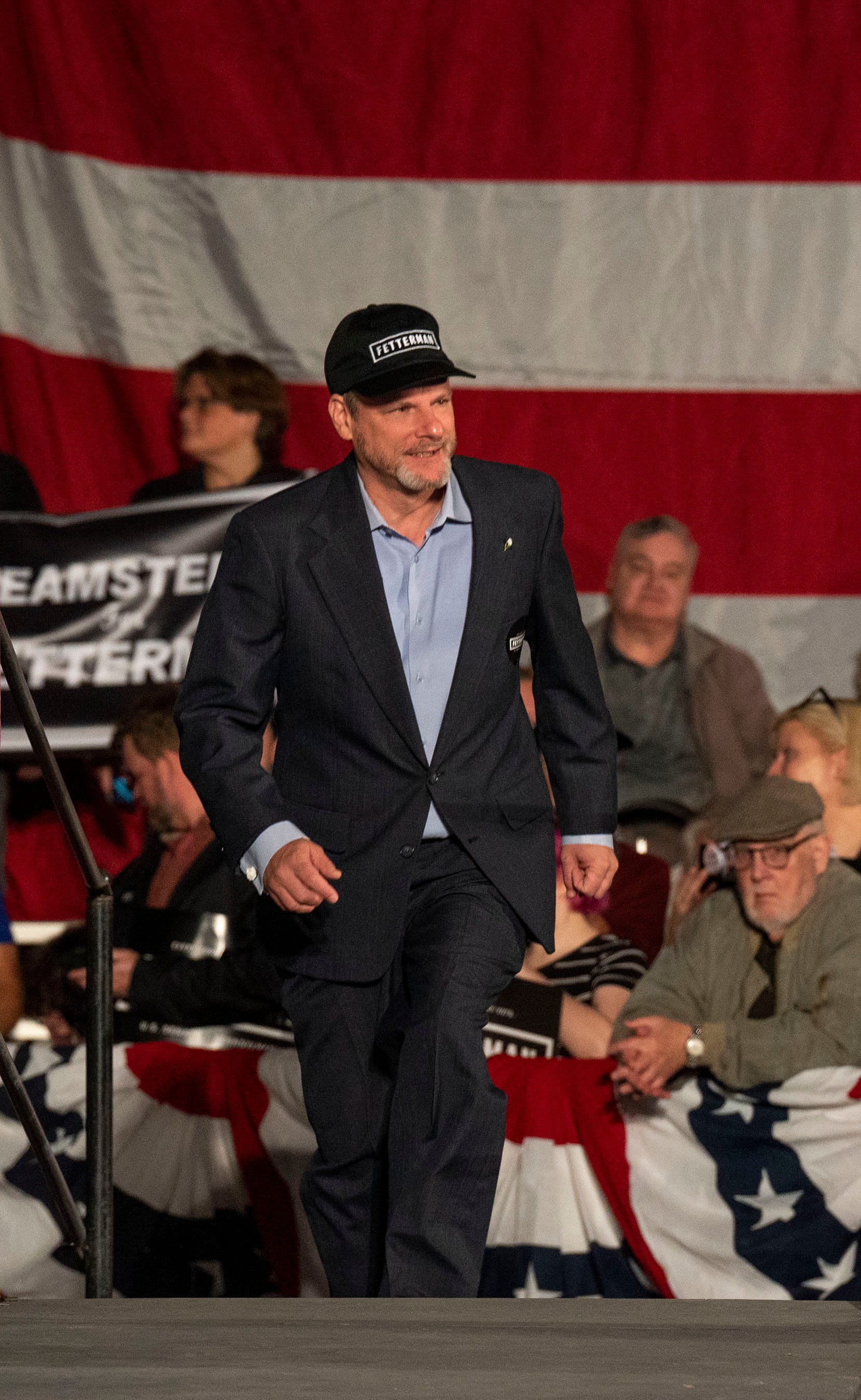 Mayor Michael Helfrich speaking at the rally for John Fetterman in York on Saturday, Oct. 8, 2022.